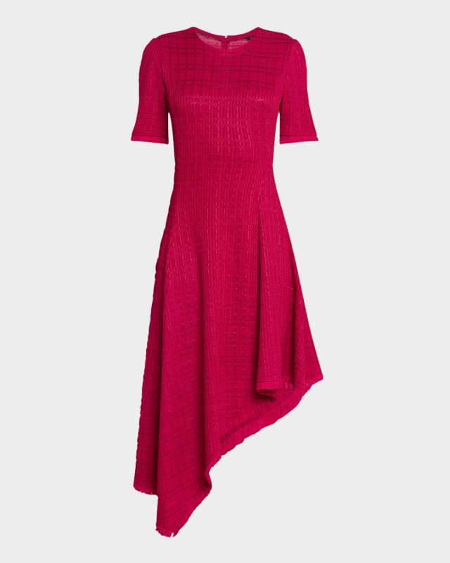 Tonal Textured Fit-&-Flare Knit Midi Dress - Modern Fit